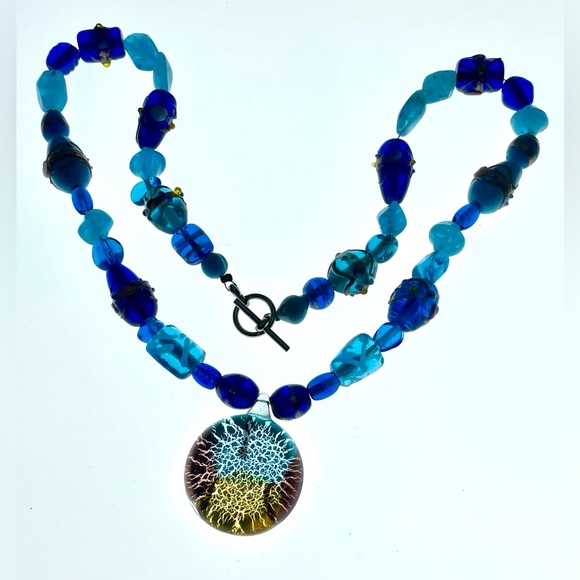 3 for $30 Artisan Glass Beaded Necklace with Art Glass Pendant - Picture 6 of 9